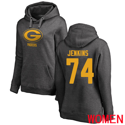 Green Bay Packers Ash Women #74 Jenkins Elgton One Color Nike NFL Pullover Hoodie Sweatshirts->women nfl jersey->Women Jersey